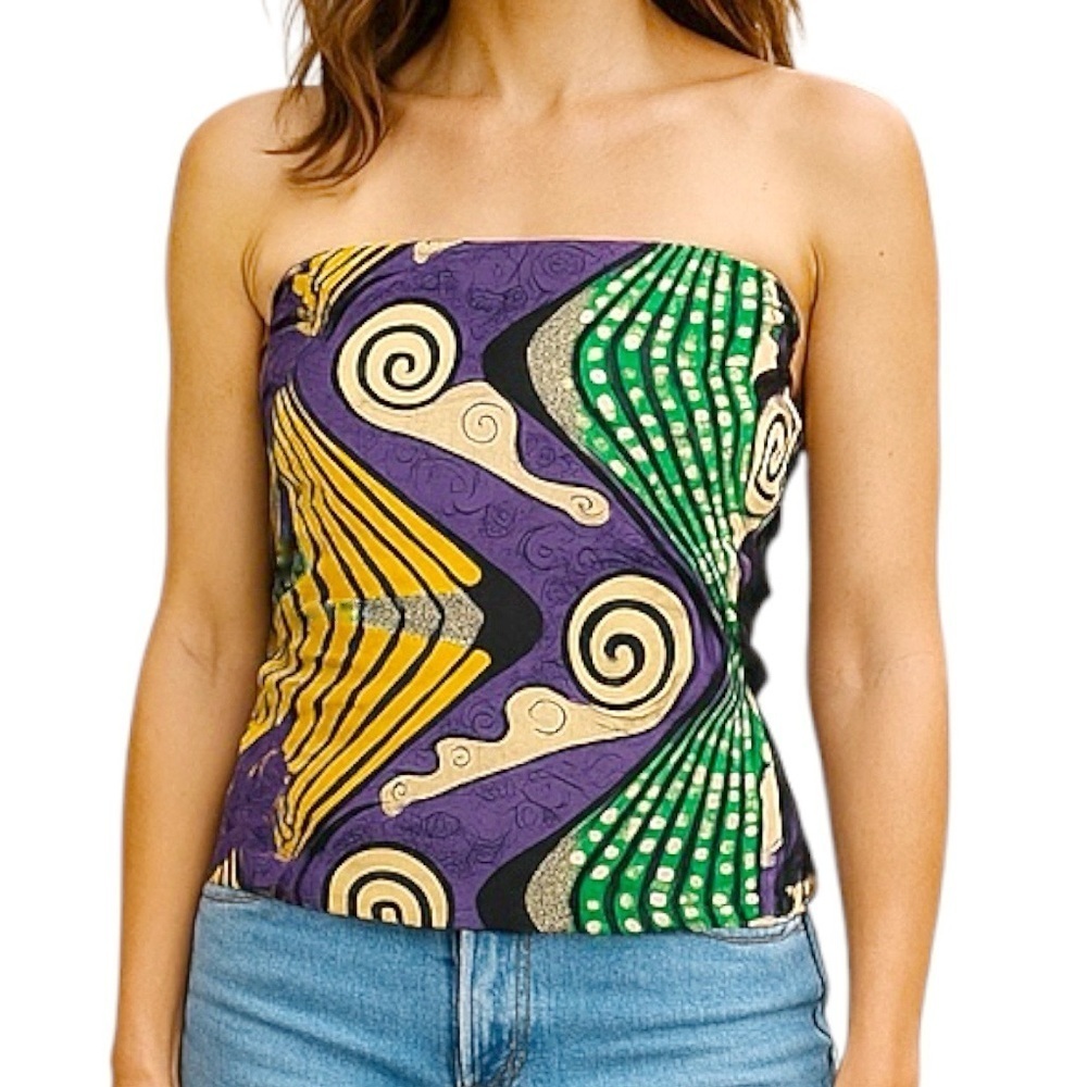 Soft Surroundings Mai Tai Corset Top Sz XS Strapless Artsy Abstract Colorful